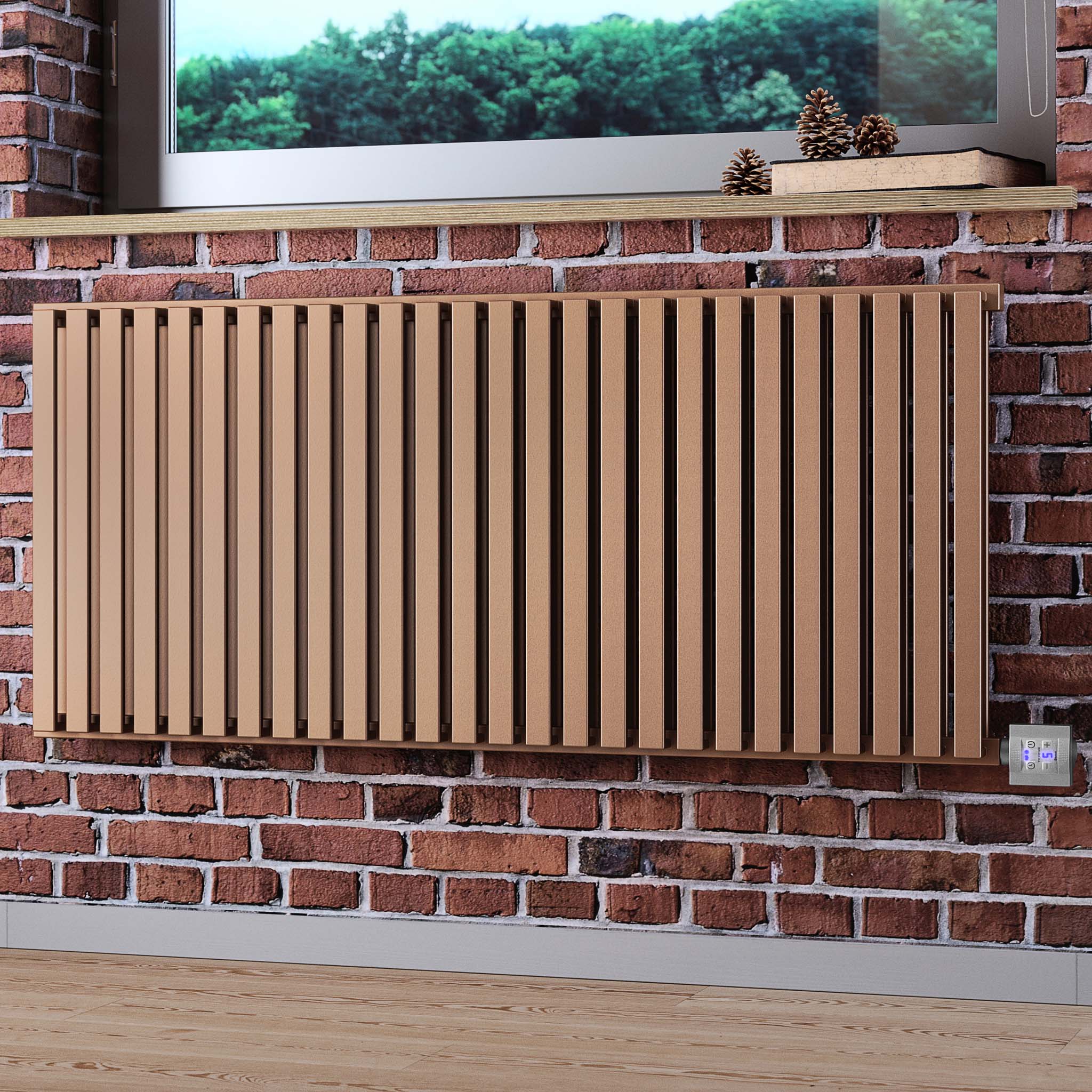 NEMO Bright Copper Double Panel Flat Bar Electric Radiator (KTX 4 Bluetooth Element Silver)