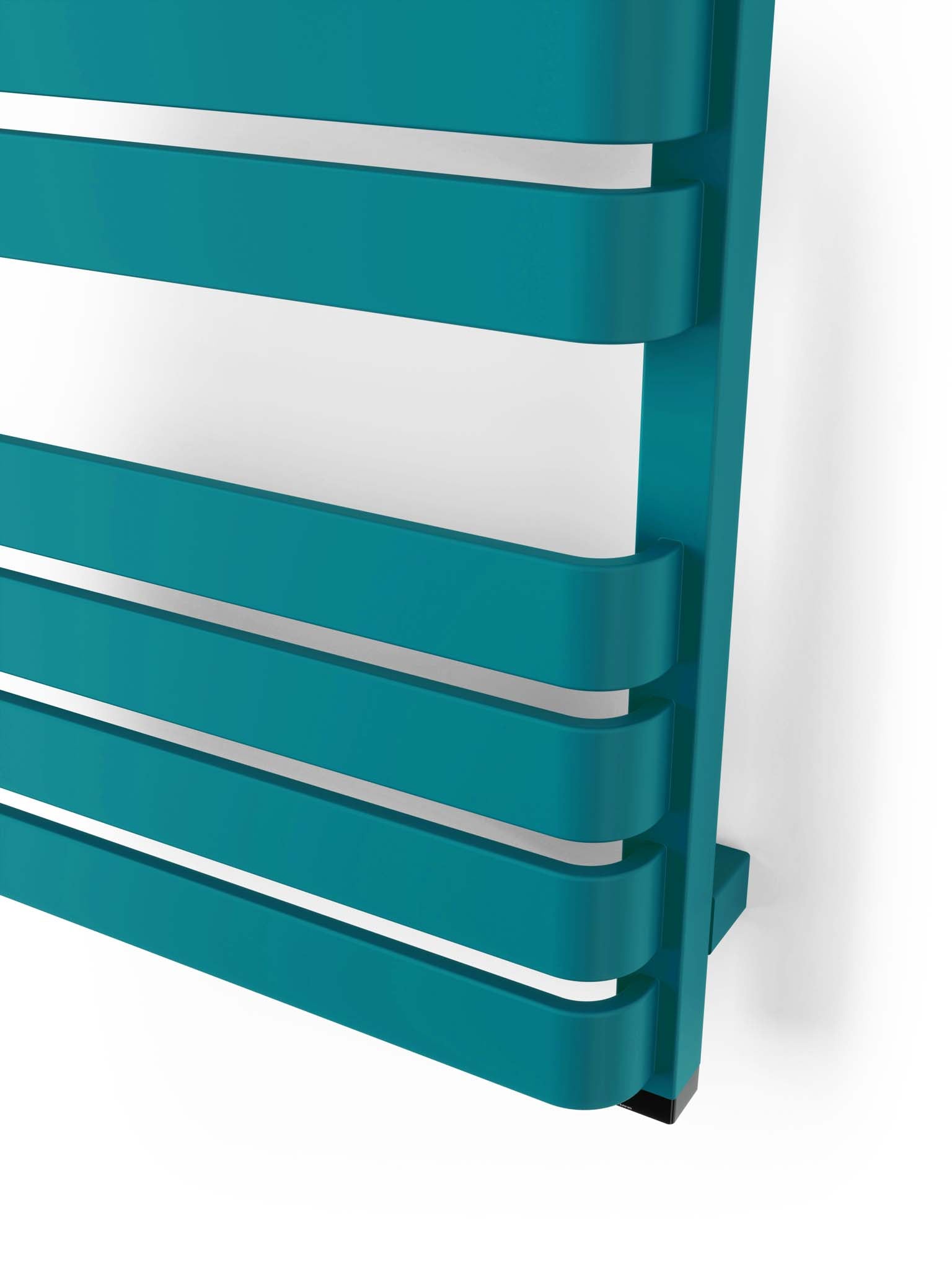 WARP Matt Teal Vertical Ladder Rail Curved Bar Electric Towel Warmer (INTERNAL ONE Element)